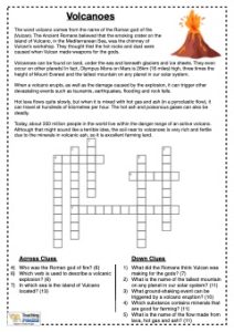 Volcanoes Comprehension Crossword