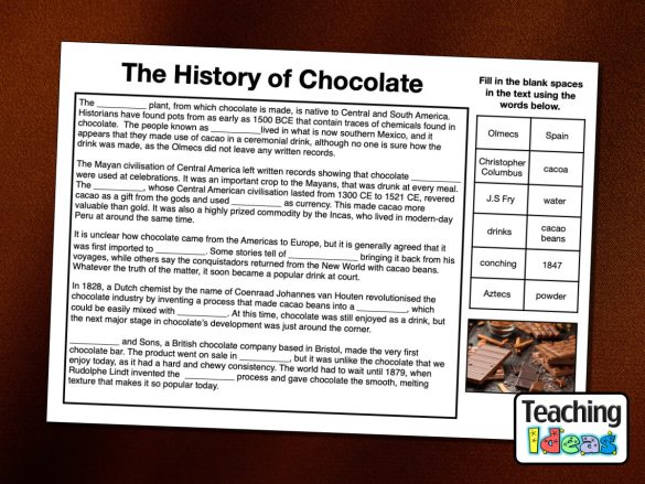 History of Chocolate Cloze Procedure