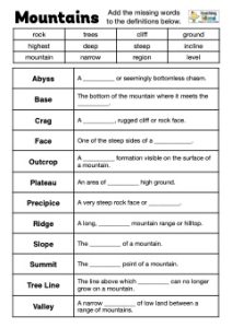 Mountains Glossary Challenges